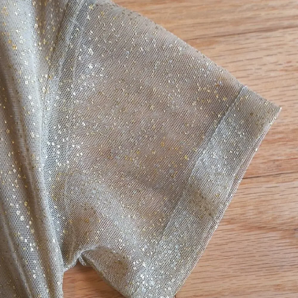 Zara Girls Collection, Short Sleeve Shimmering Gold Tulle Dress, Size 9 EUC